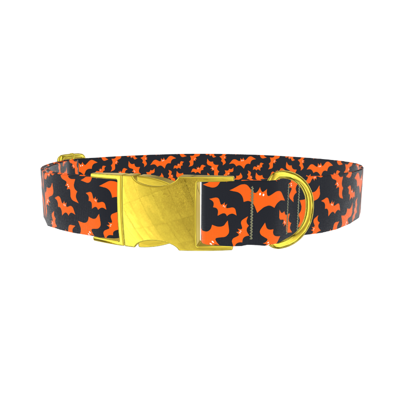 Orange Halloween Bat Pattern Dog Collar - metal rose gold