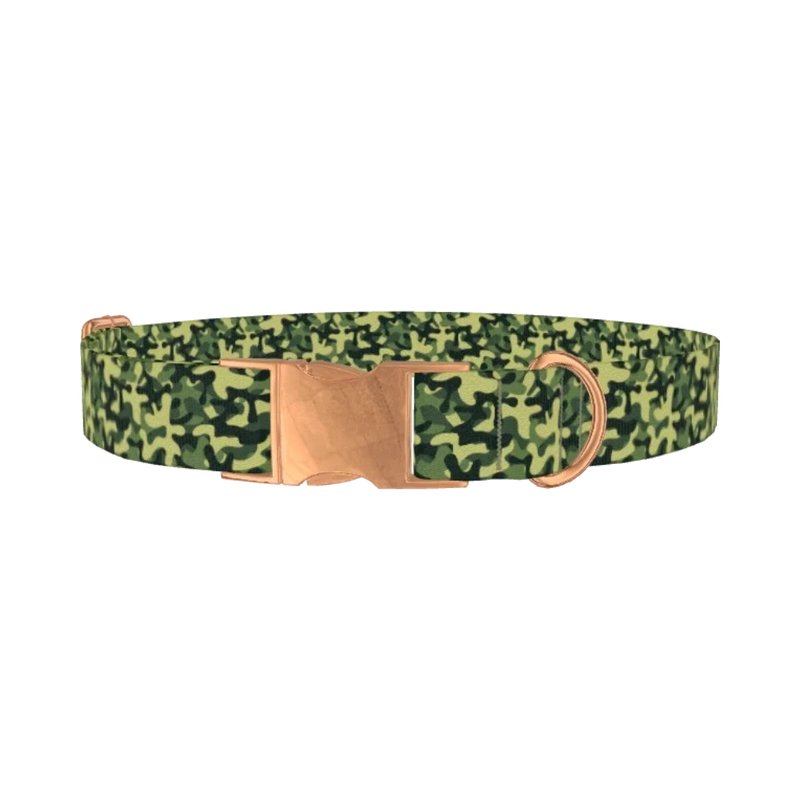 Dark Green Camo Dog Collar - metal rose gold