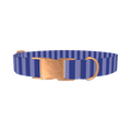 Blue Stripe Dog Collar - metal rose gold