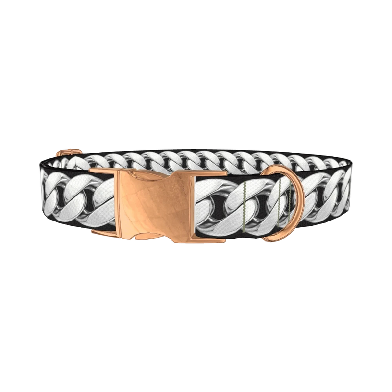 Silver Black Chain Dog Collar - metal rose gold