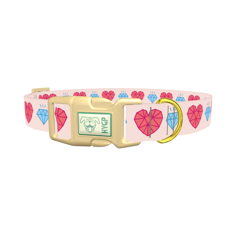 Geometric Diamond Heart Dog Collar - plastic gold