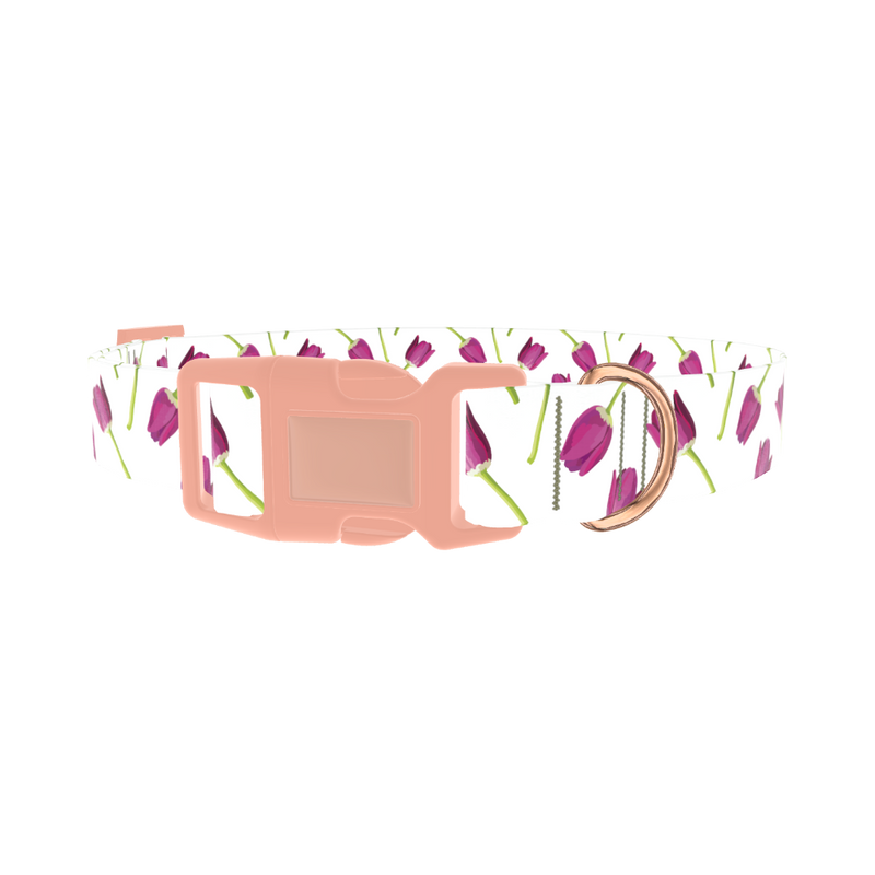 Purple Tulip Floral Dog Collar - plastic rose gold