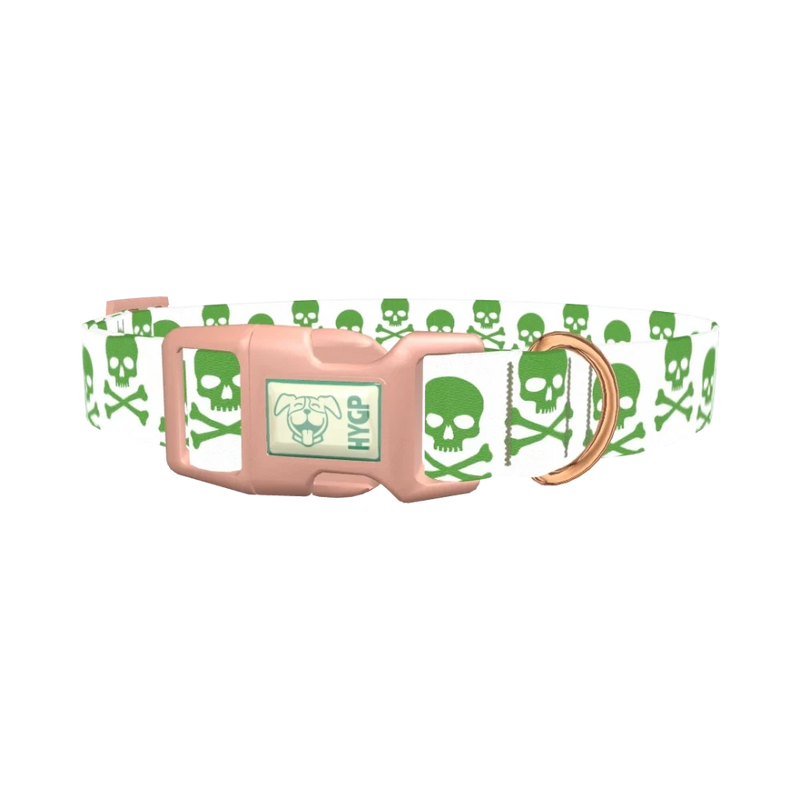 Green Skull Dog Collar - plastic rose gold