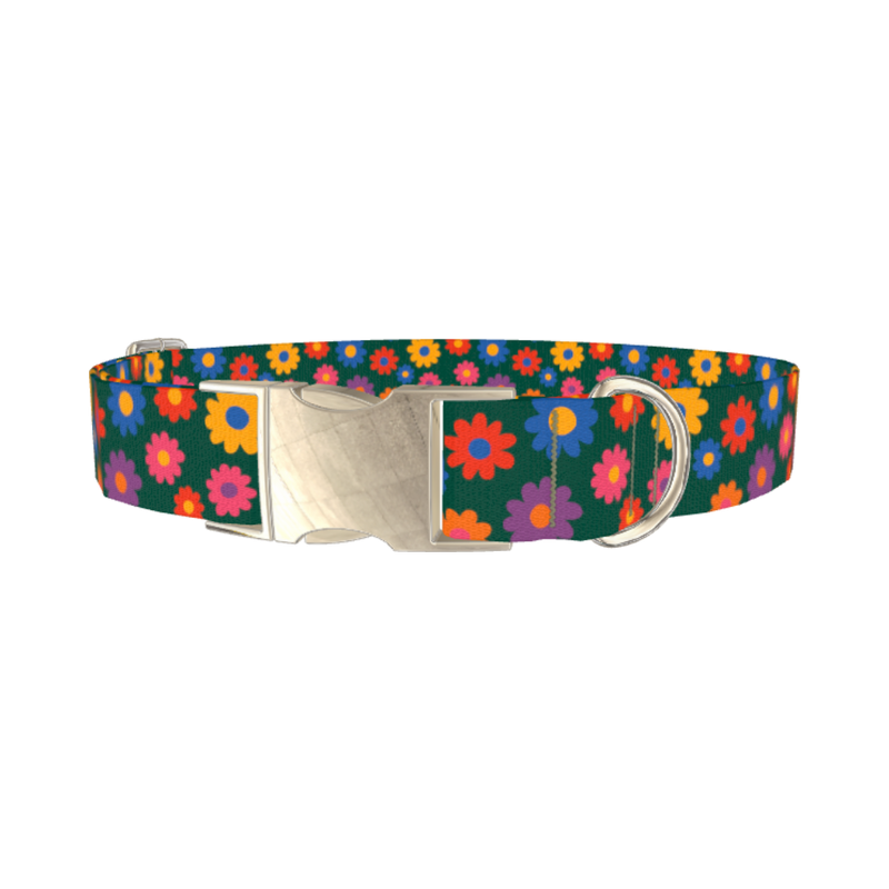 Floral Pattern Dog Collar - metal silver