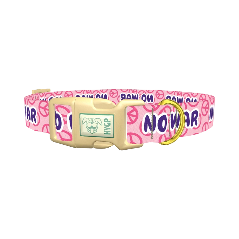 Peace Symbol Pink Dog Collar - plastic gold