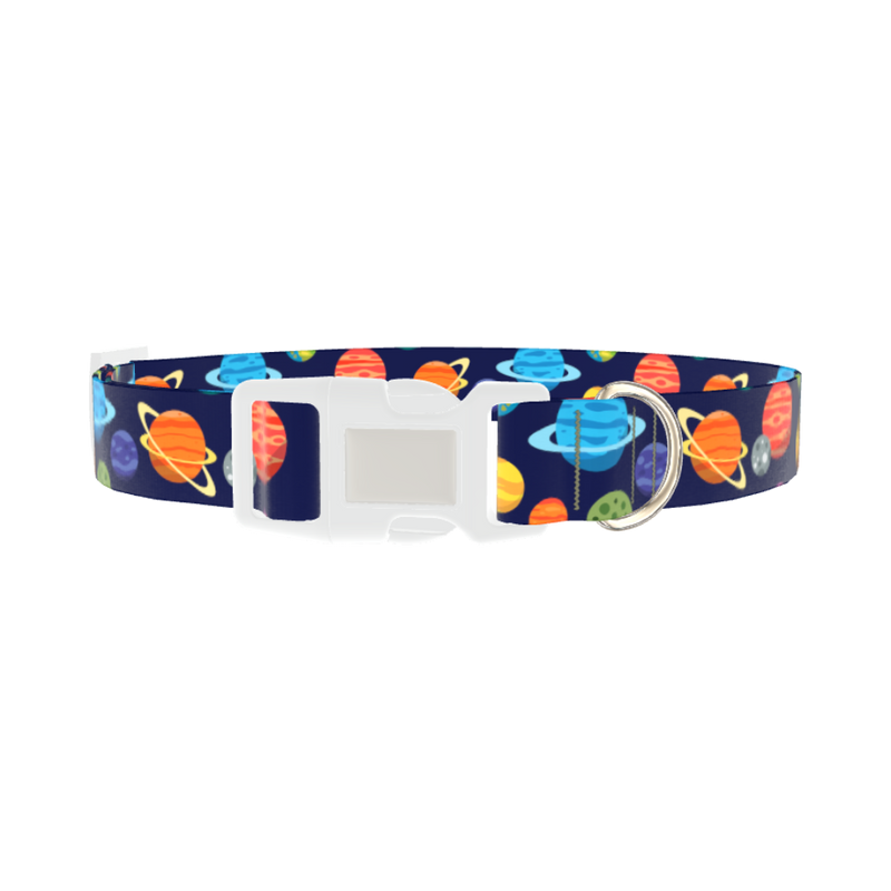 Space Planets Dog Collar - plastic silver