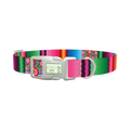 Mexican Floral Stripe Dog Collar - plastic silver