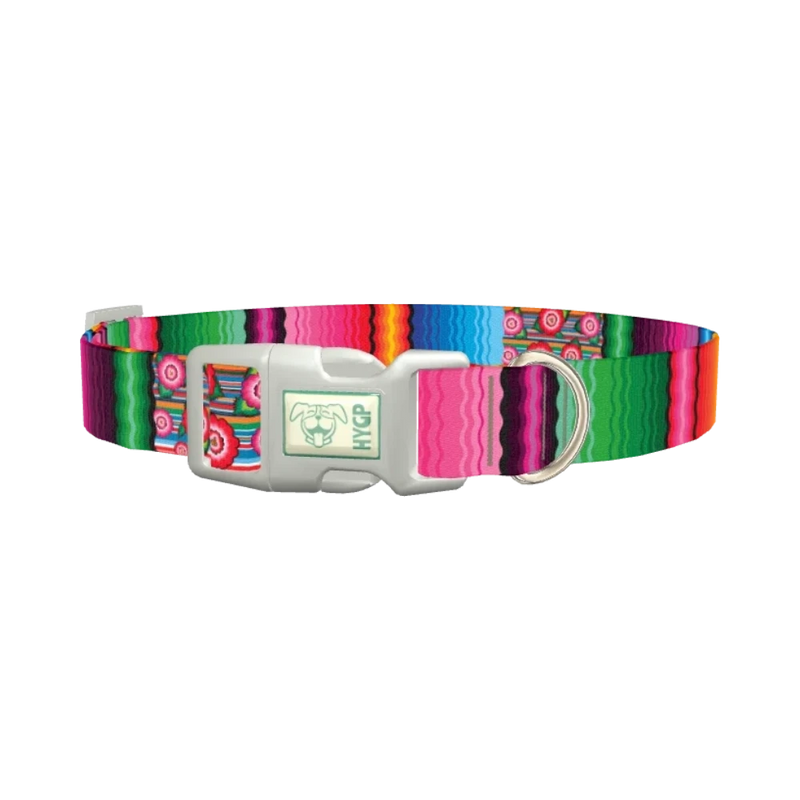 Mexican Floral Stripe Dog Collar - plastic silver