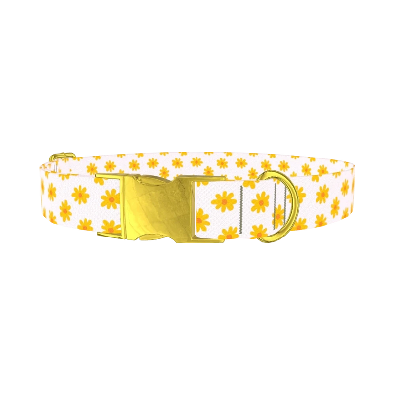 Yellow Daisy Dog Collar - metal gold