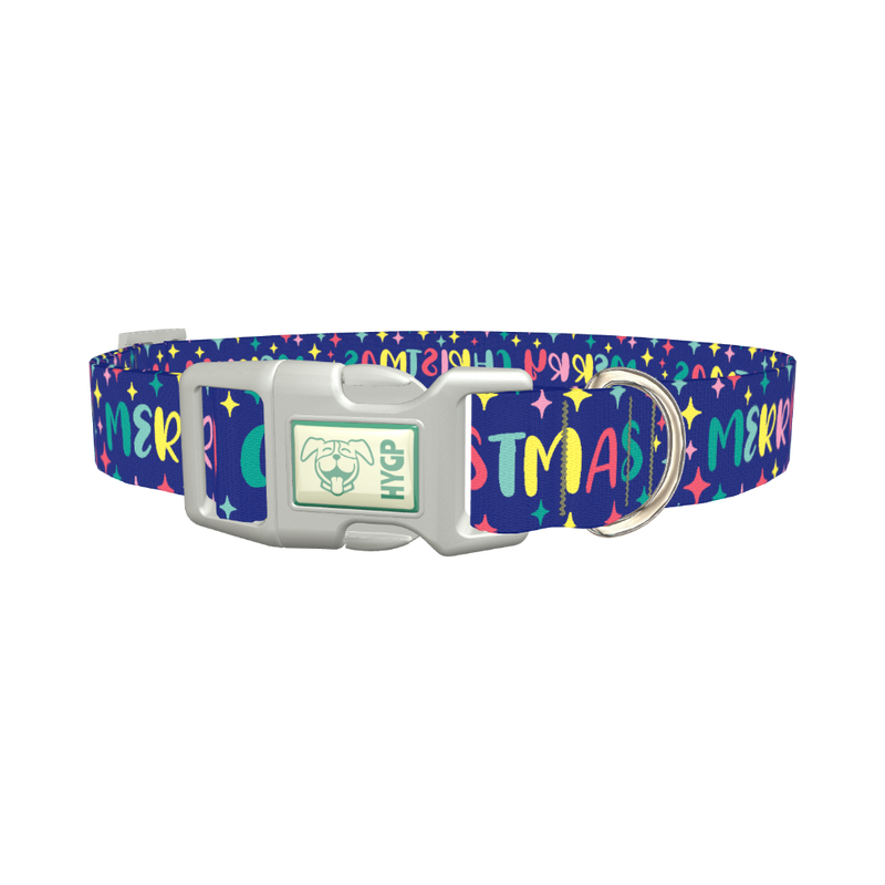 Christmas Stars Dog Collar - plastic silver