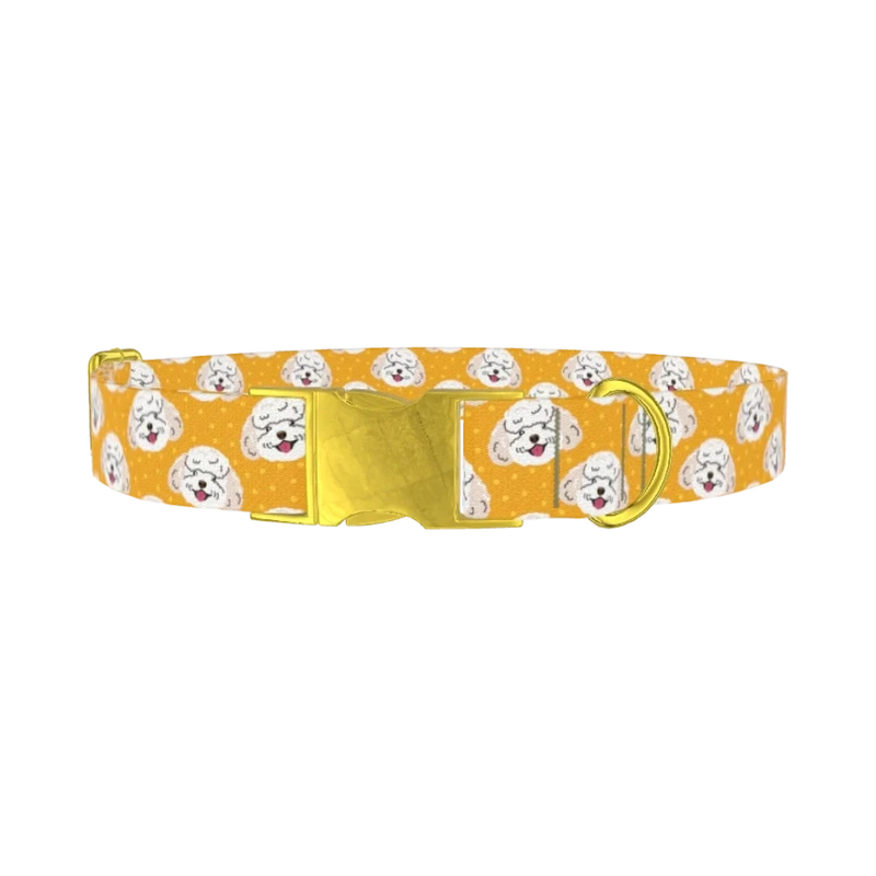 Toy Poodle Pattern Dog Collar - metal gold