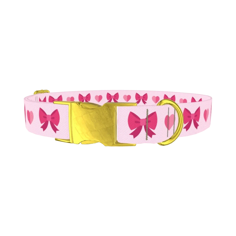 Heart Ribbon Dog Collar - metal gold