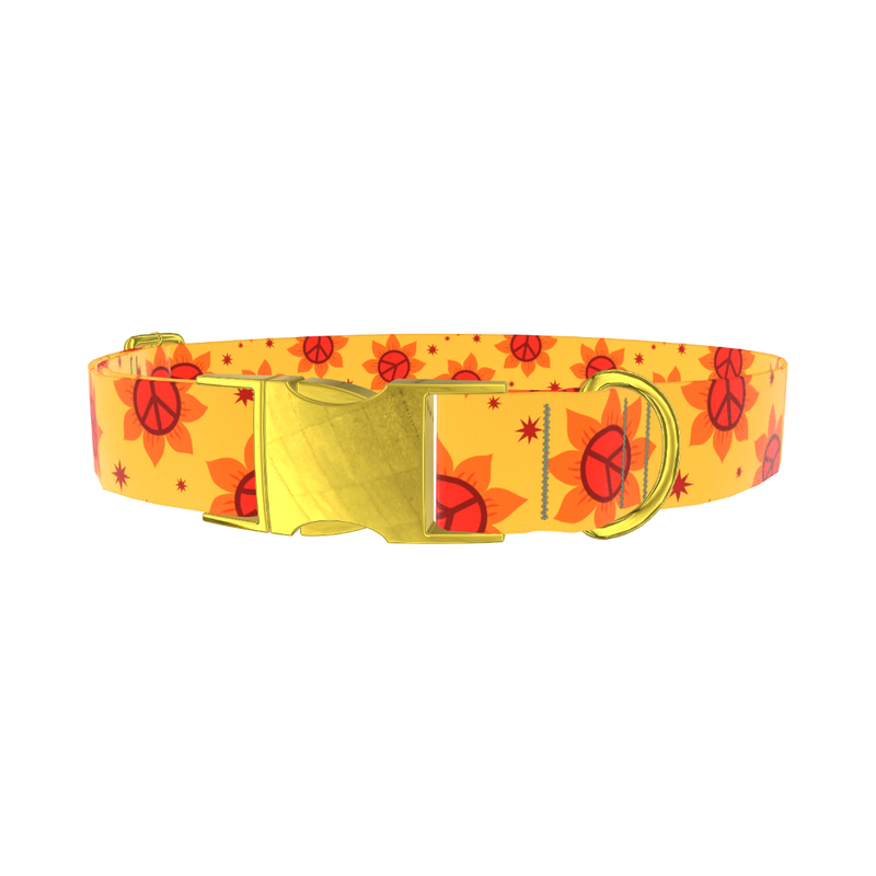 Peace Symbol Sunflower Dog Collar - metal rose gold