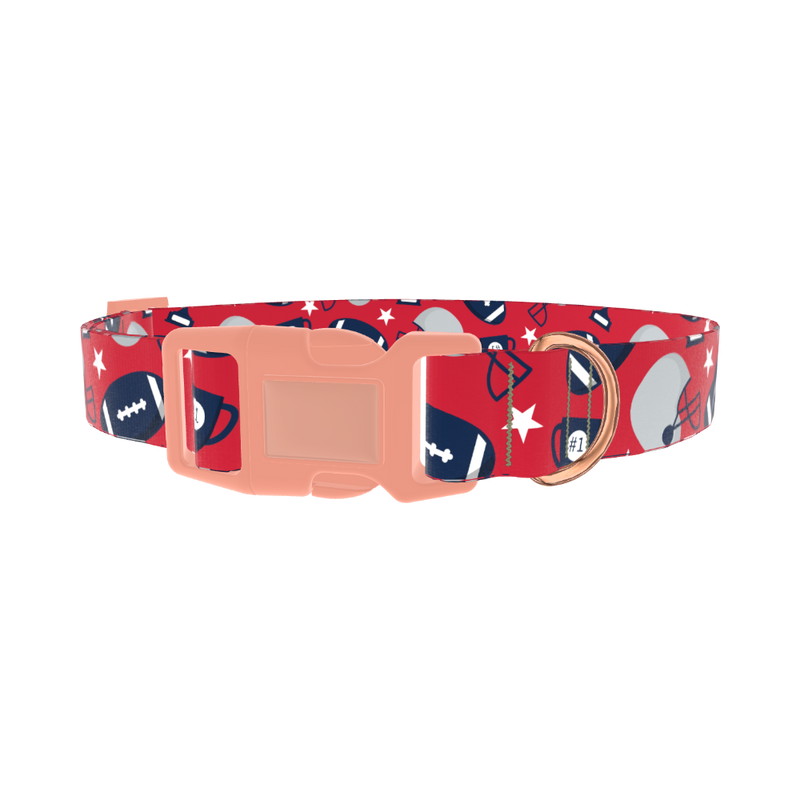 Red Football Trophy Dog Collar - plastic rose gold