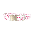 Light Pink Ribbon Heart Dog Collar - metal silver