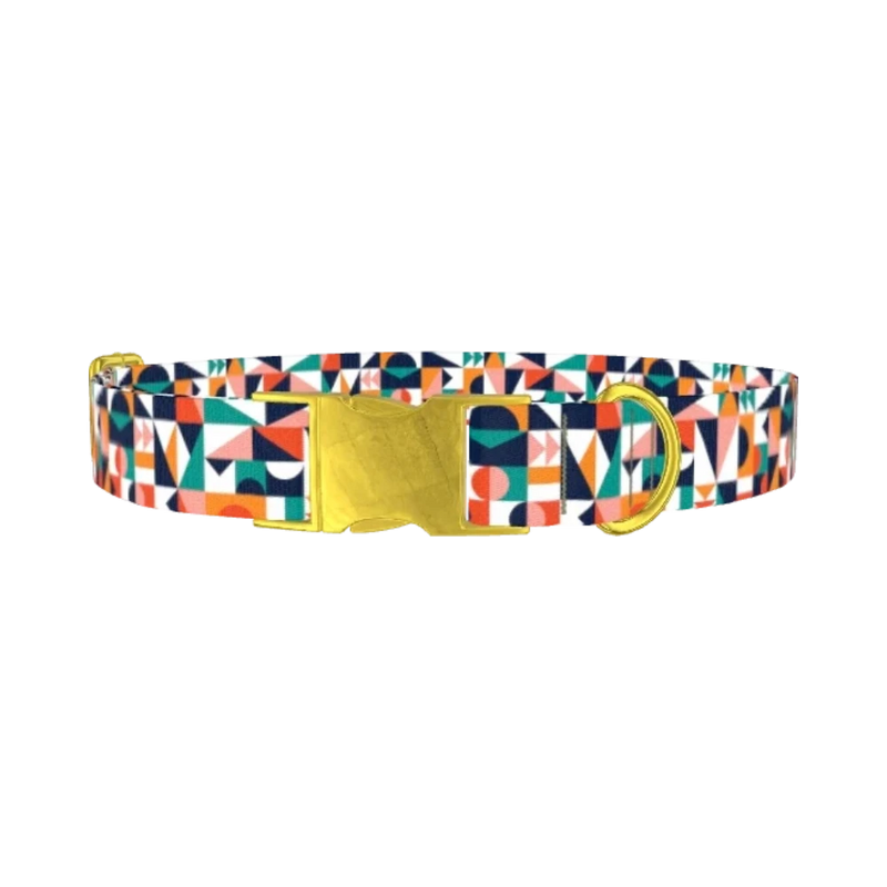 Colorful Geometric Shapes Dog Collar - metal gold