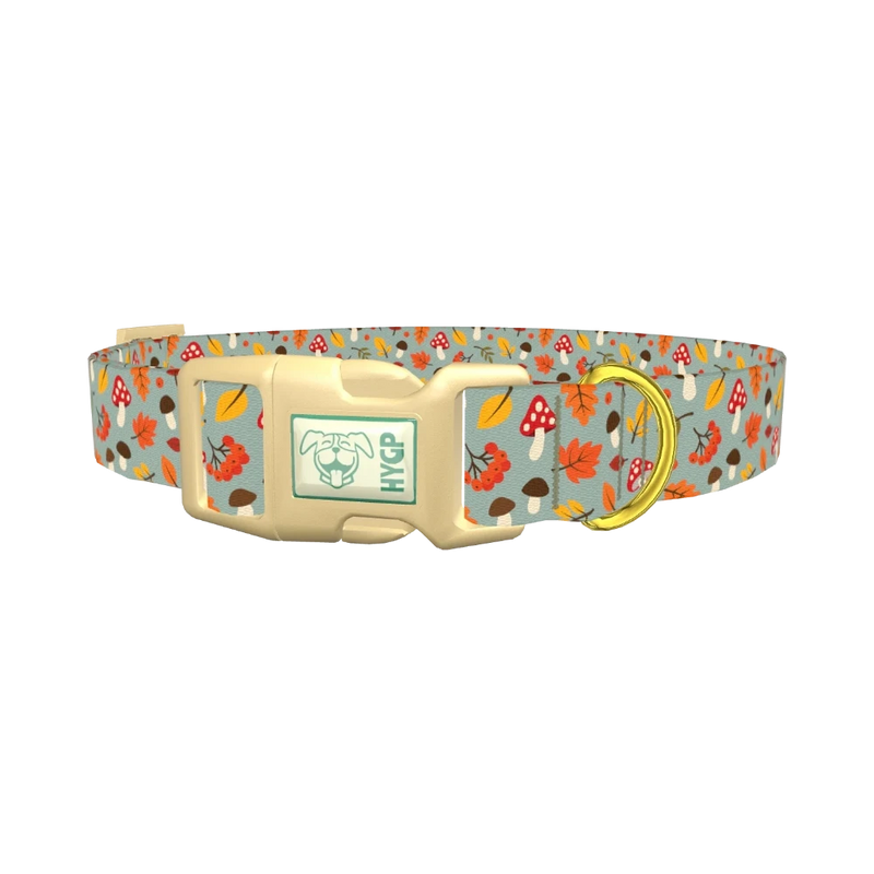 Autumn Leaves Mushroom Dog Collar - plastic gold
