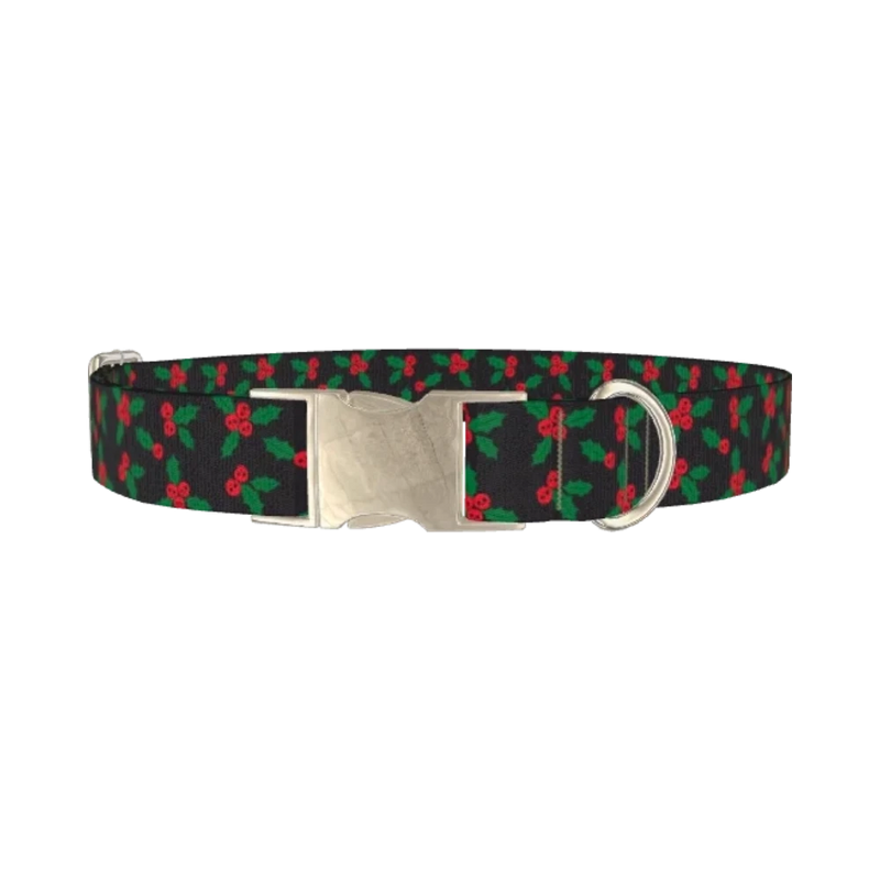 Christmas Skull Berry Dog Collar - metal silver