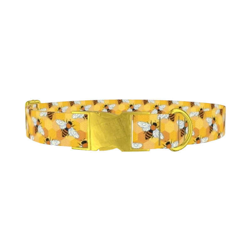 Honeycomb Bee Dog Collar - metal gold