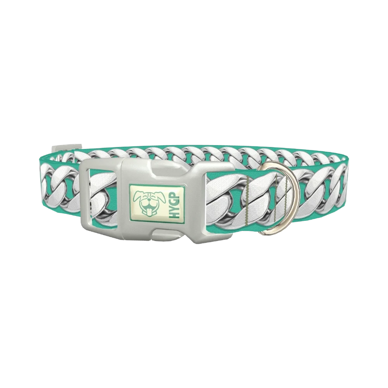 Silver Chain Turquoise Dog Collar - plastic silver