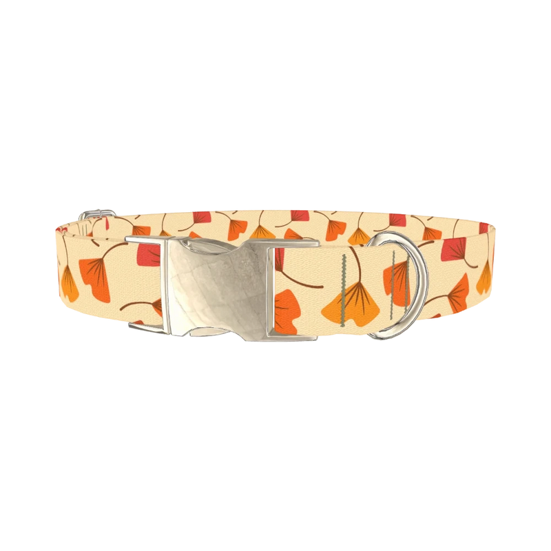 Ginkgo Leaf Pattern Dog Collar - metal silver