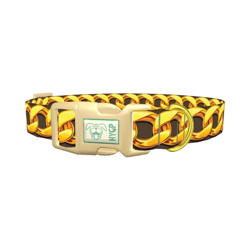 Brown Background Gold Chain Dog Collar - plastic gold