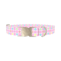 Floral Check Dog Collar - metal silver