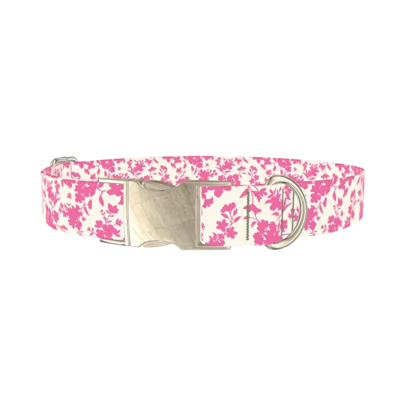 Pink Silhouette Floral Dog Collar - metal silver
