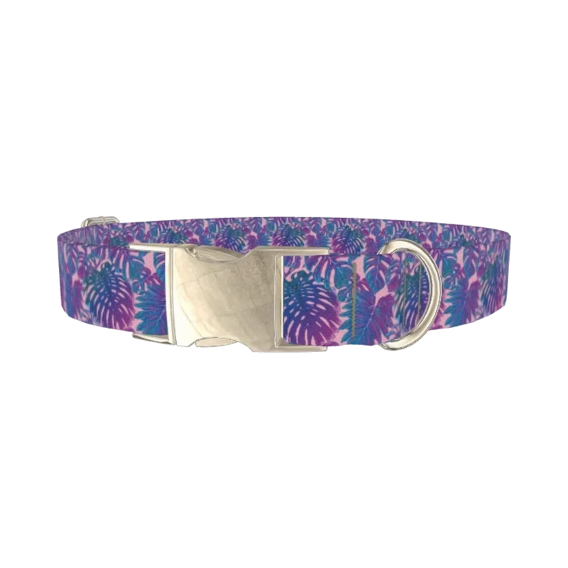 Tropical Leaf Dog Collar - metal silver