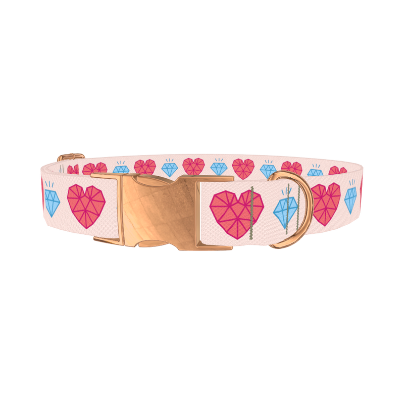 Geometric Diamond Heart Dog Collar - metal rose gold