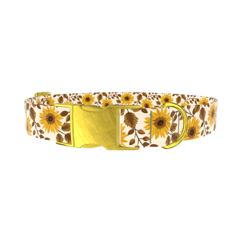 Sunflower Leaf Dog Collar - metal gold