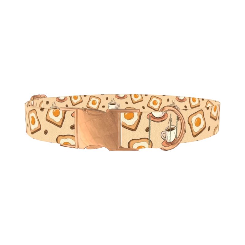 Breakfast Coffee Dog Collar - metal rose gold