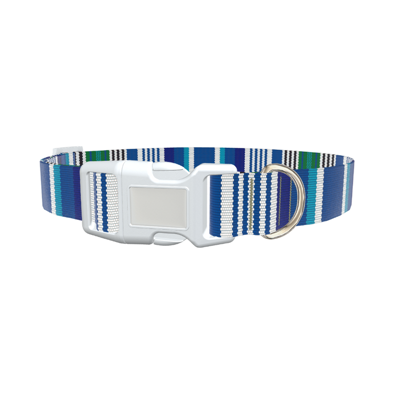 Blue Woven Stripe Dog Collar - plastic rose gold