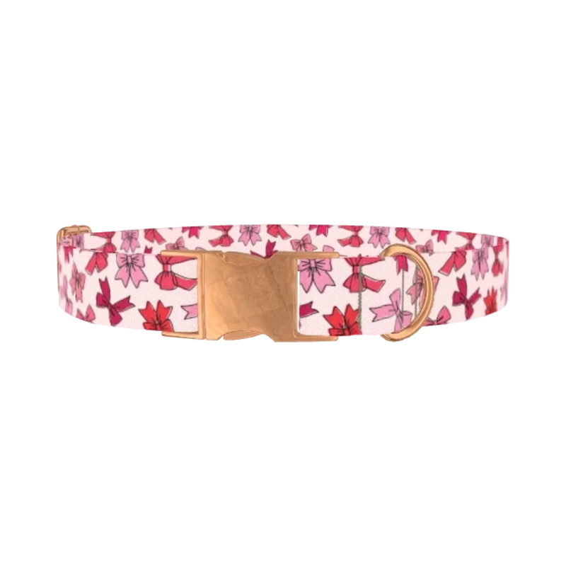Pink Bow Pattern Dog Collar - metal rose gold