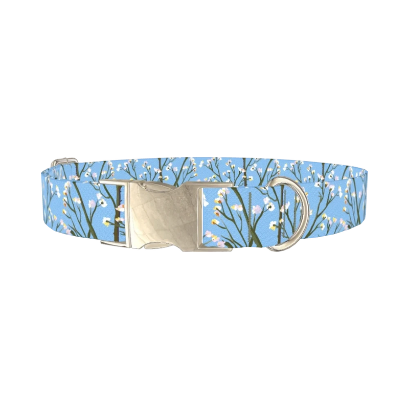 Floral Branches Dog Collar - metal silver
