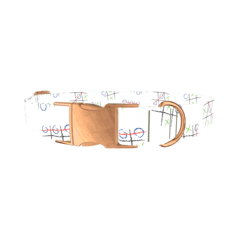 Tic Tac Toe Pattern Dog Collar - metal rose gold