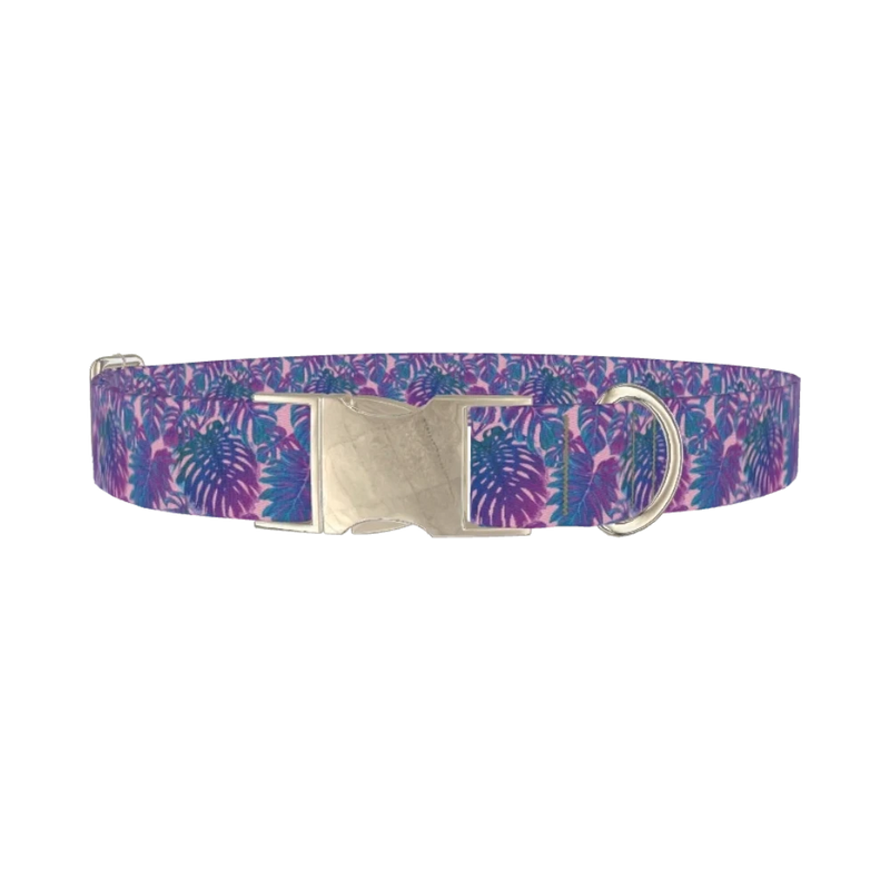 Tropical Leaf Dog Collar - metal silver