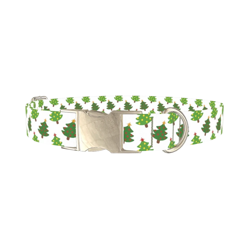 Festive Tree Pattern Dog Collar - metal silver