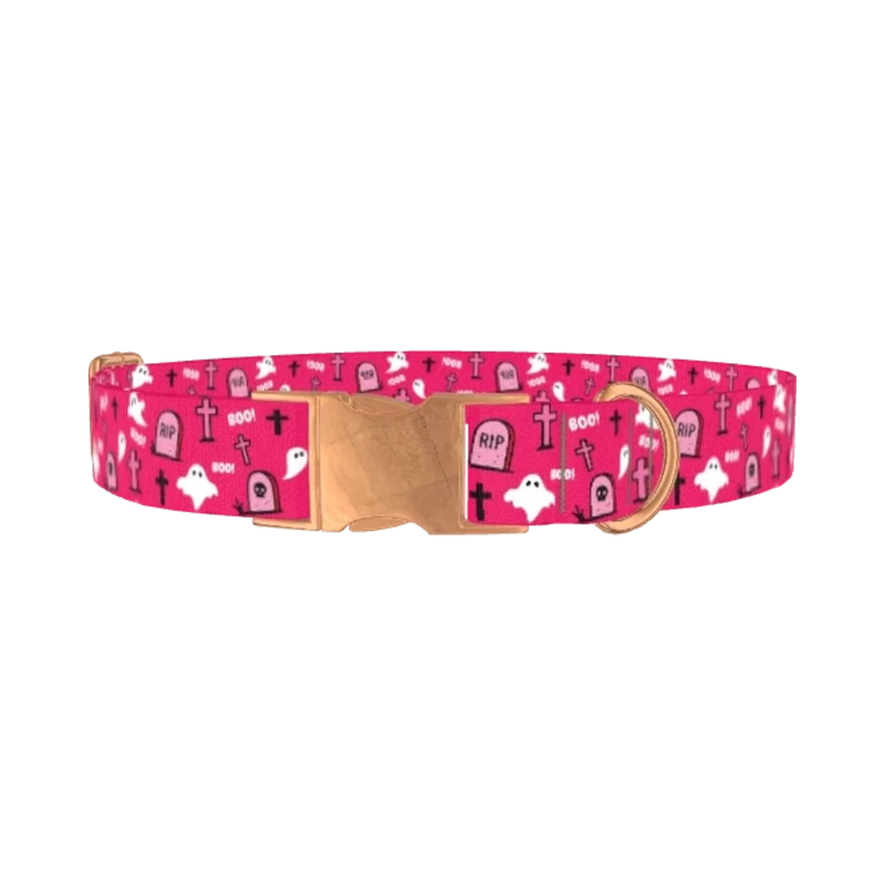 Pink Halloween Graveyard Dog Collar - metal rose gold