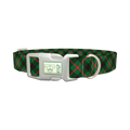 Dark Green Christmas Plaid Dog Collar - plastic silver