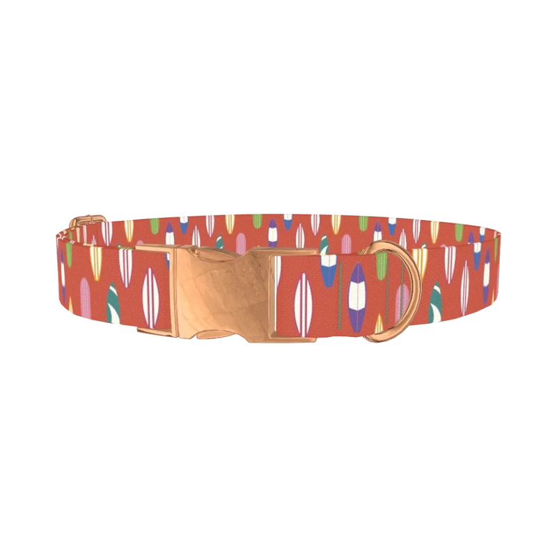 Surfboard Pattern Dog Collar - metal rose gold