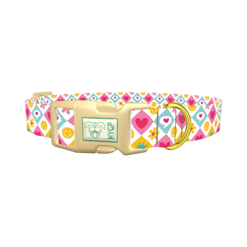 Retro Pop Heart Dog Collar - plastic gold