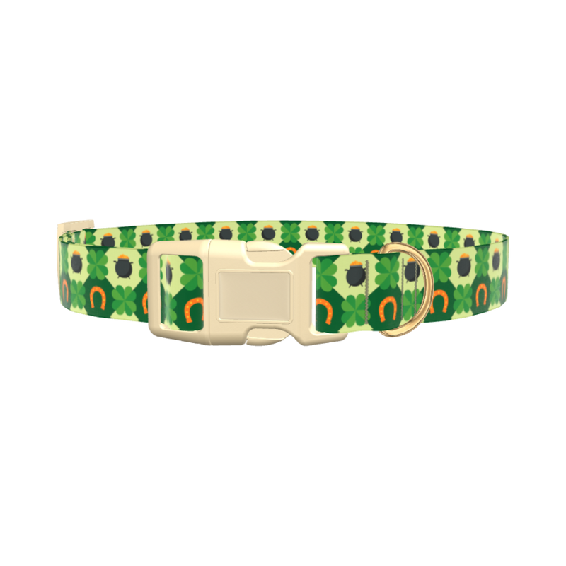 Pot of Gold Shamrock Dog Collar - plastic silver