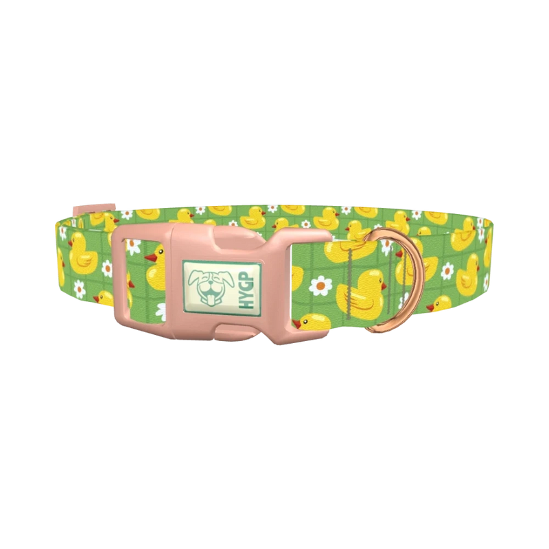 Yellow Duck Pattern Dog Collar - plastic rose gold