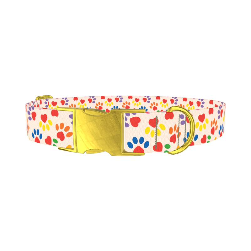 Heart Paw Dog Collar - metal gold
