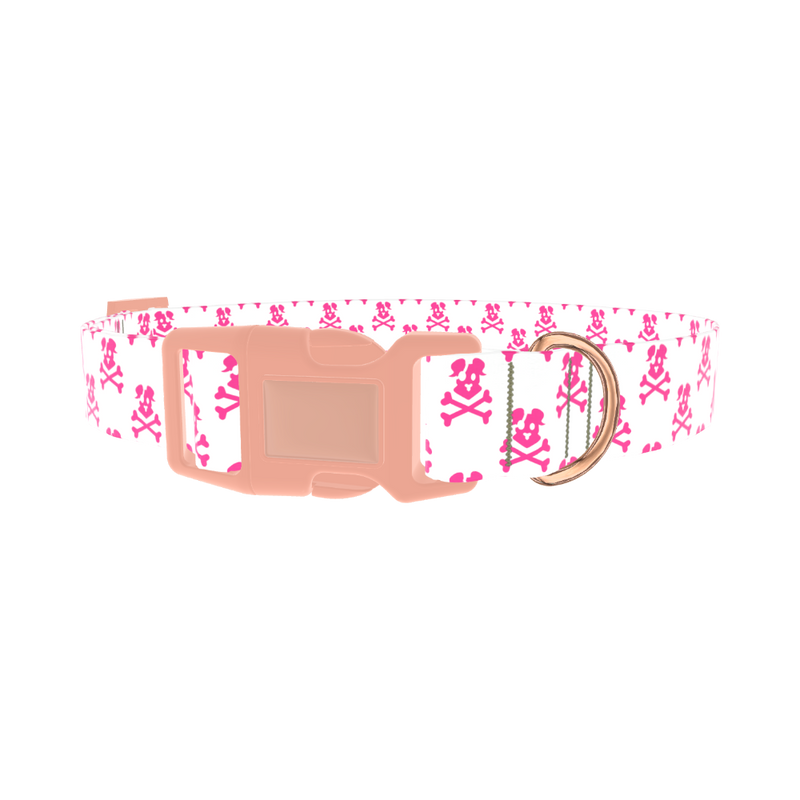 Pirate Dog Skull Dog Collar - plastic rose gold