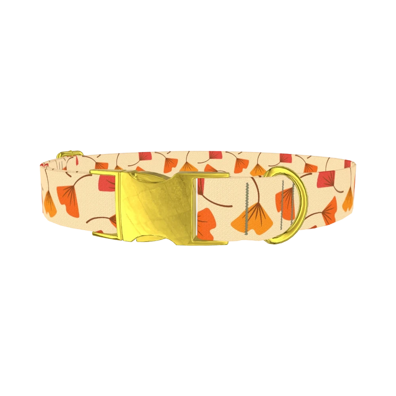 Ginkgo Leaf Pattern Dog Collar - metal gold