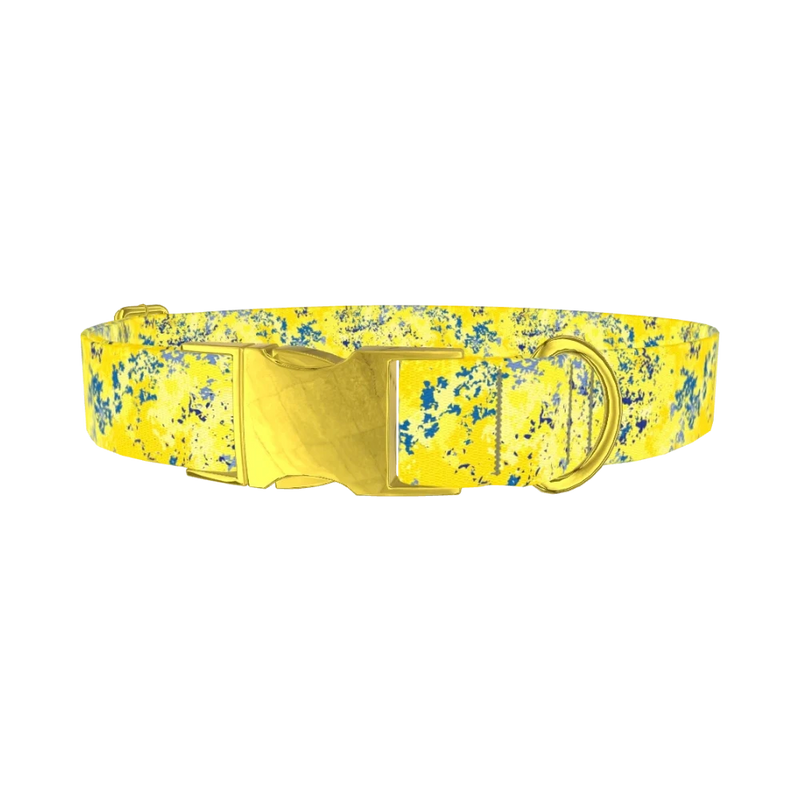 Yellow Abstract Dog Collar - metal gold