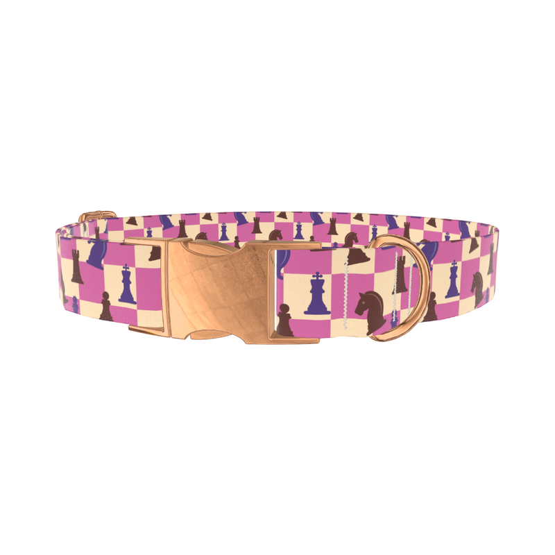 Checkered Chess Pieces Dog Collar