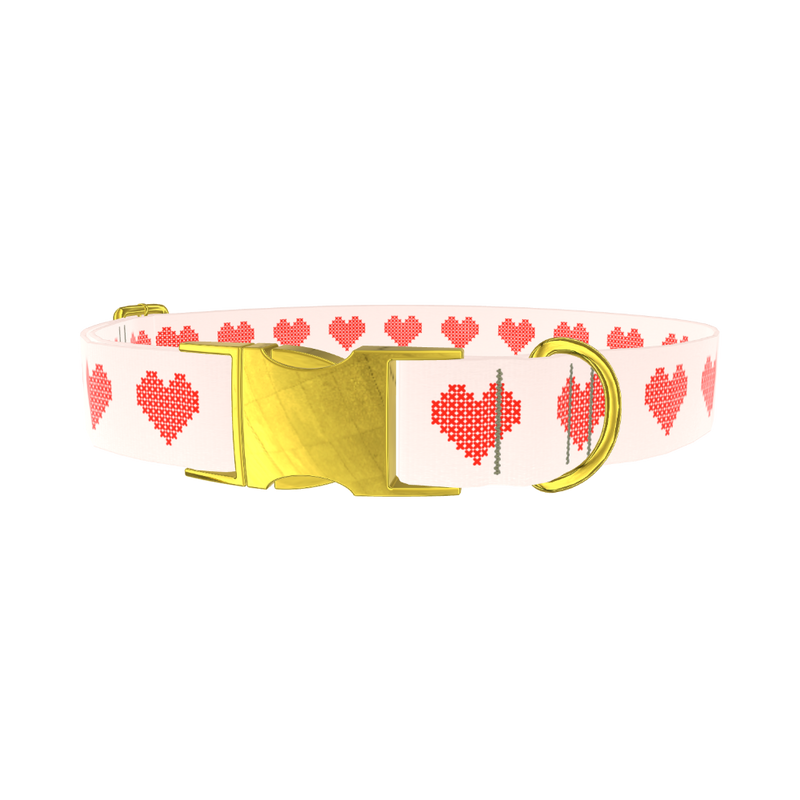 Cross Stitch Heart Dog Collar - metal rose gold